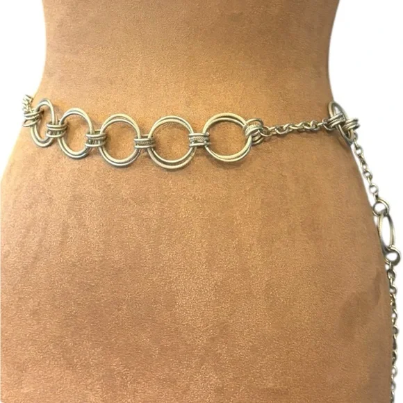 Express Silver Tone Waist Belt Adjustable To 38” MED Double Circles Boho Western - Picture 4 of 15